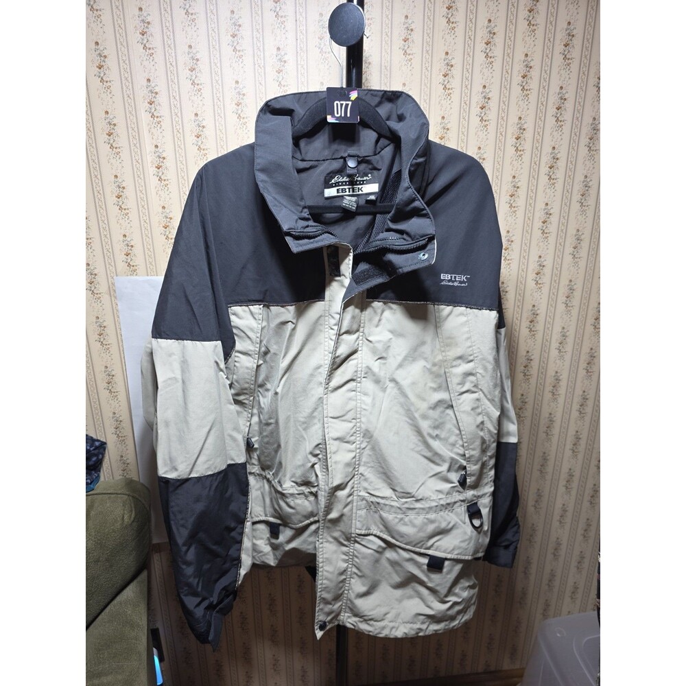 Eddie Bauer EBTEK WeatherEdge Jacket Mens XL Black Tan Lightweight Rain Shell...
